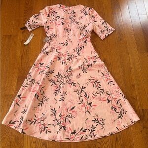 Maggy London fit and flare floral pink midi dress size 4